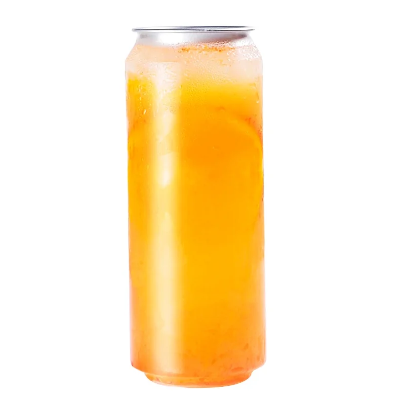 JIMA custom can Clear transparent pet can  plastic 250ml 350ml 400ml 500ml 650ml easy open can for soft drink, juice, soda, beer