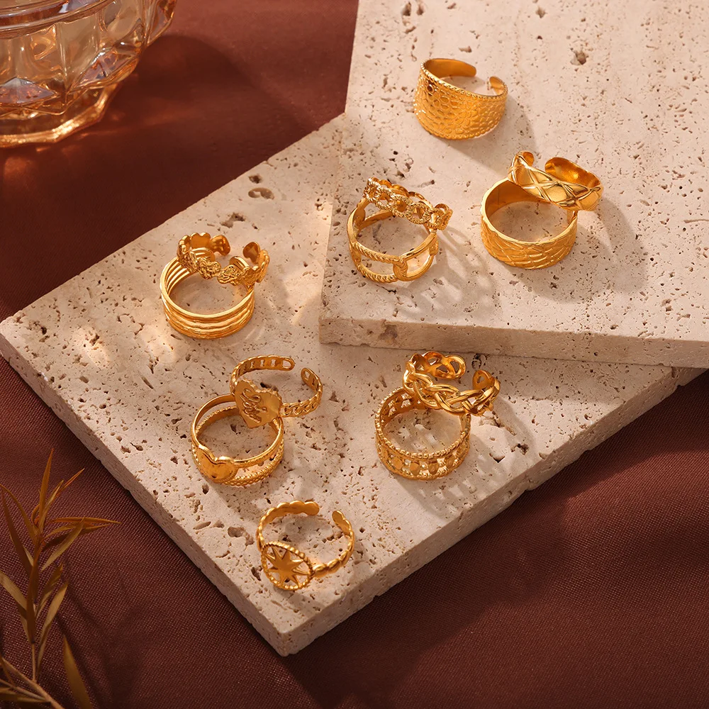 New Fashion Personalized Open Ring Titanium Steel Gold Plated Love Geometry Versatile Handicraft Simple Jewelry Wholesale