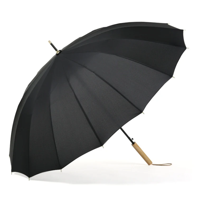 16K Customize Curved Wood Handle Straight Umbrella