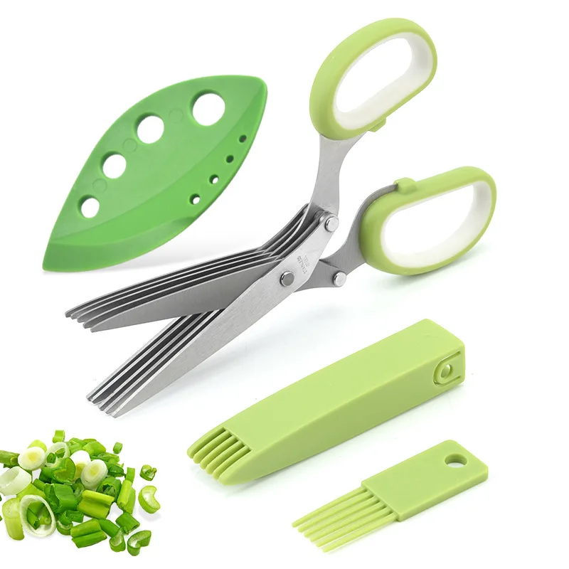 Multi-functional Vegetables Scissors Kitchen Shears Herb Scissors Set  with Cleaning Brush for Cutting Lettuce Cilantro Onion