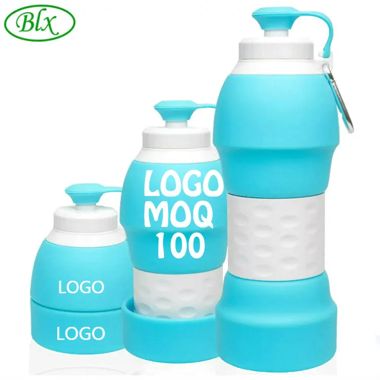 Customized Logo 20oz 580ml Eco Friendly Bpa Free Sports Travel Portable Foldable Collapsible Silicone Water Bottle with Filter