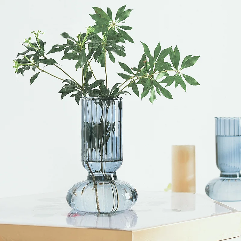 Nordic ins color striped hydroponic desktop living room plant vase blue flower