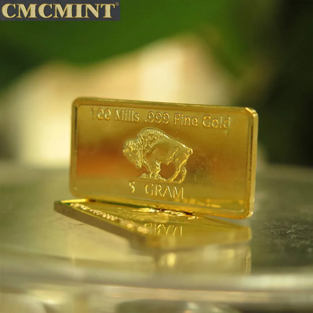 24K позолоченные латунные американские золотые монеты 5 грамм 100 мельницы слитки буйвола в слитках