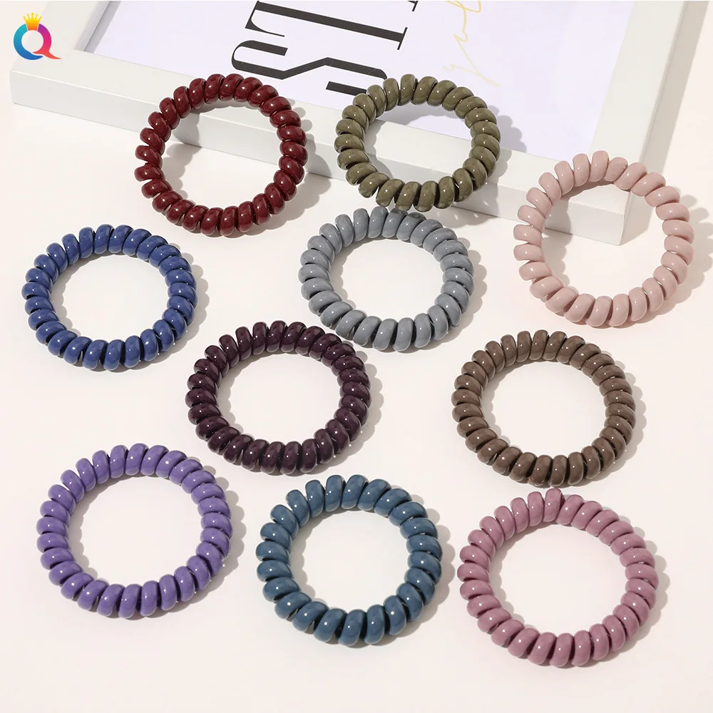 Jelly Color Telephone Wire Elastic Hair Ring Simple Girls Sweet Ponytail Holder Hair Ties Wholesale
