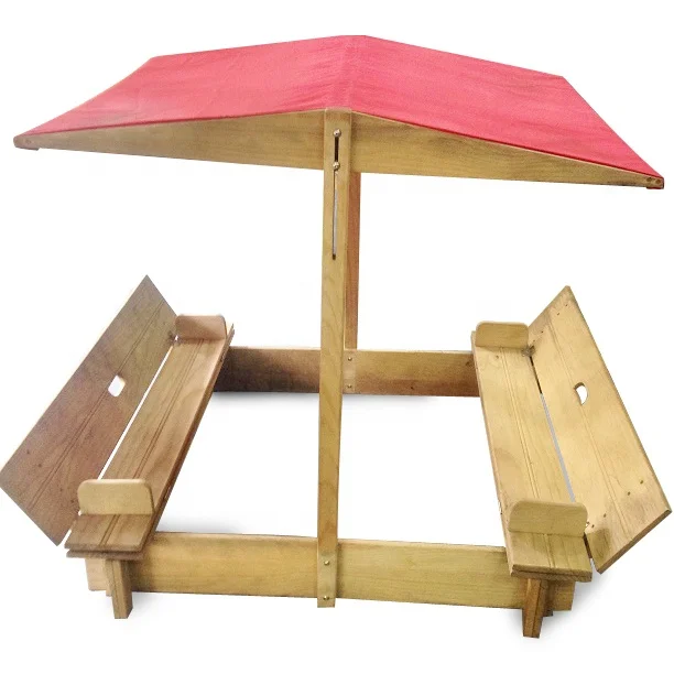 Foldable Convertible Transformable Wooden Sandpit and Sand Box with Canopy and Bench