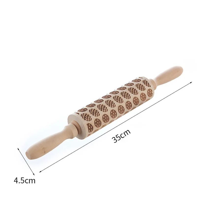 Wood Embossing Rolling Pin DIY Cookies Christmas Pattern 3D Engraved Rolling Pin