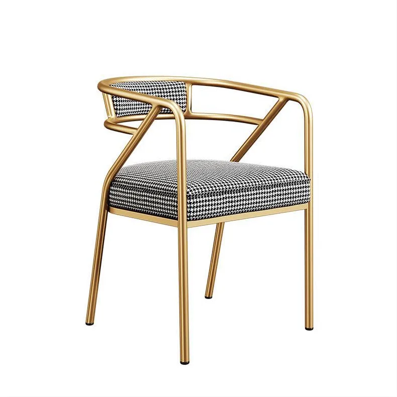 Houndstooth Luxury Leather Backrest Metal Hotel Chair Bedroom Furniture Dining Room Furniture Dining Chair Living Room Chairs