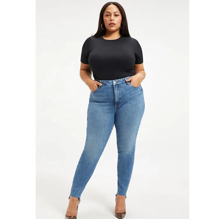 OEM Mom Jeans Classic Medium Blue Wash High Waisted Reinforced Belt Loops Plus Size Denim Trouser For Women