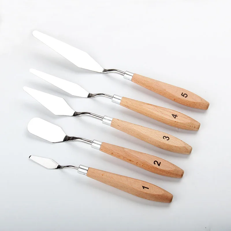 Meihui Palette Knife 5 Different Shape Wood Handle Stainless Steel Painting Pallet Knives for Oil Canvas Acrylic Painting