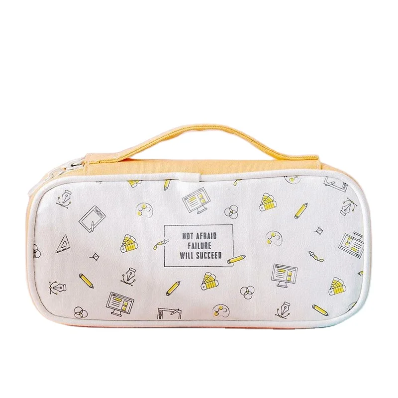 New Coming Wide Handle Easy to Carry Office Stationery Set Kids School Canvas Fabric Pencil Case