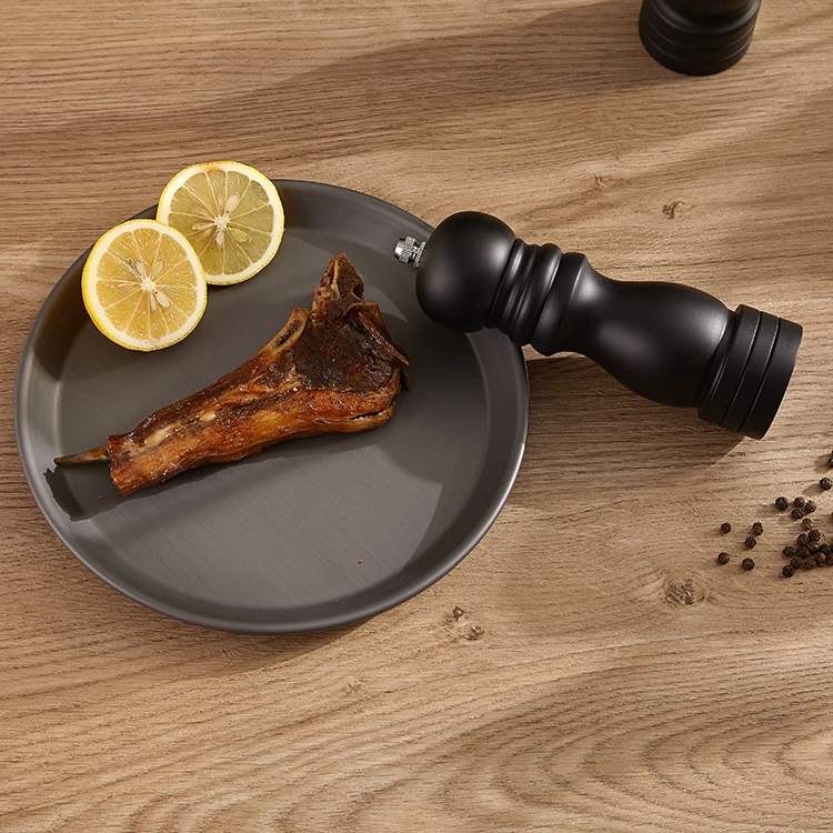 Wholesale Custom Logo Black Manual Grinder Rubber Wood Salt and Pepper Mill