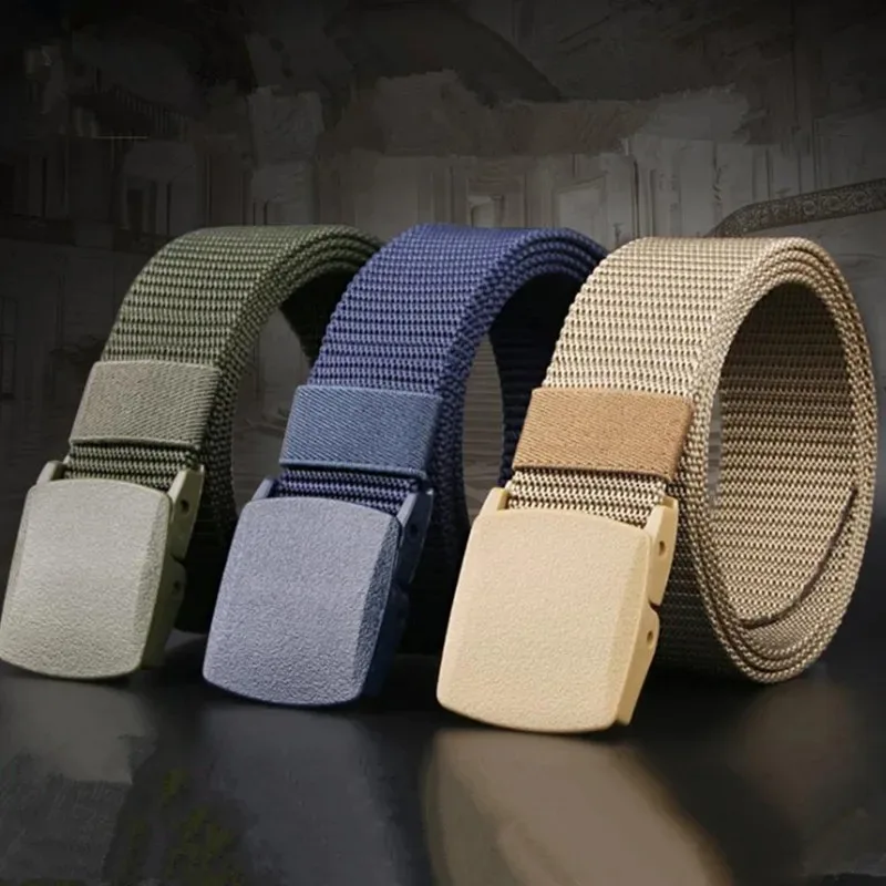 Men Belts Fashion Unisex Adjustable Belt Outdoor Travel with Plastic Buckle for Pants 120cm Tactical Waist Belt