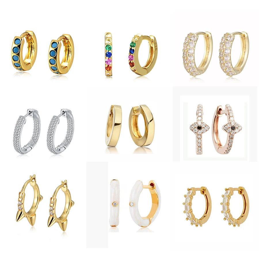 
Peishang Custom 925 Sterling Silver 14K 18K 24K Gold Plated CZ Cubic Zirconia Small Enamel Cuff Hoop Huggie Earrings Jewelry 