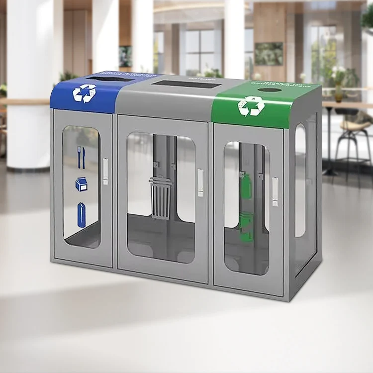 Factory Custom 3 Compartment Trash Bin Galvanized Steel Garbage Can Sanitation Containers Recycling Bin