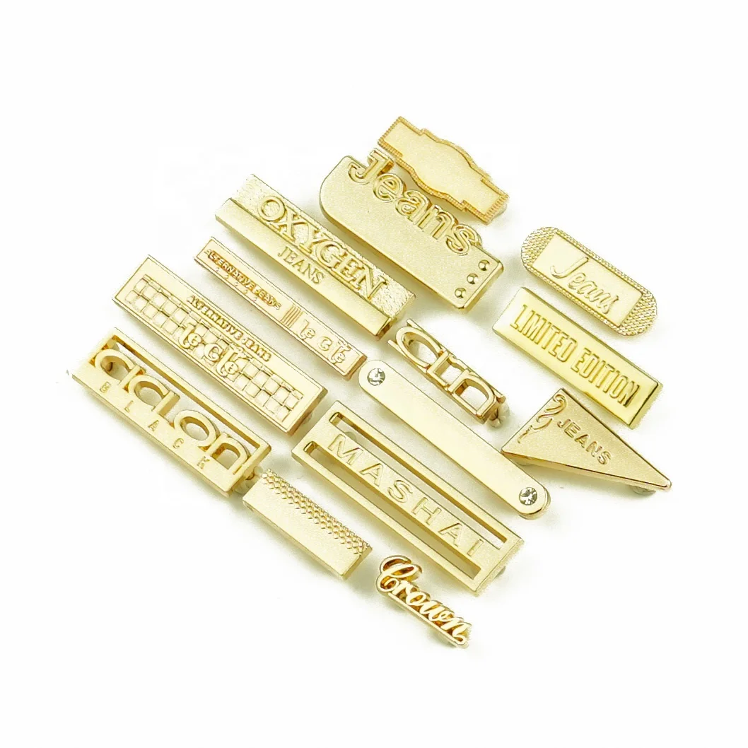 JinYi Hardware OEM ODM Brand Logo Design Decorative Zinc Alloy Custom Metal Label Tag for Clothing