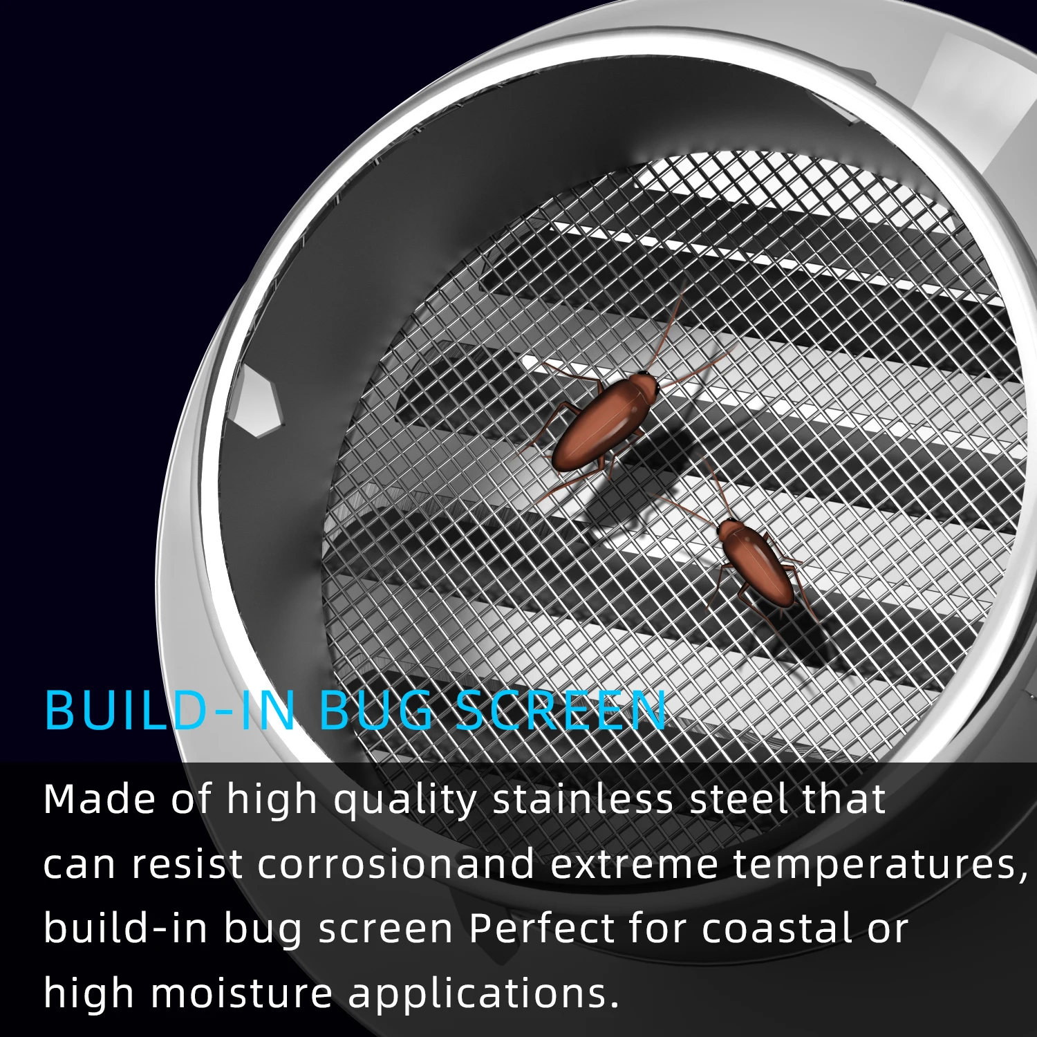 304 Stainless Steel Wall Vent Outlet with Built-in a Fly Screen Mesh for HVAC Ventilation
