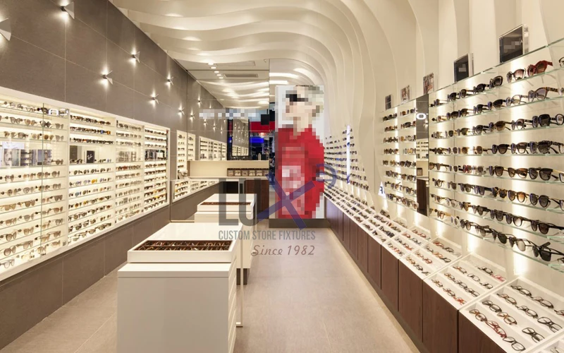 LUX Latest Fashion Modern Custom European Style White Wood Optical Shop Design Wall Optical Display Cabinets