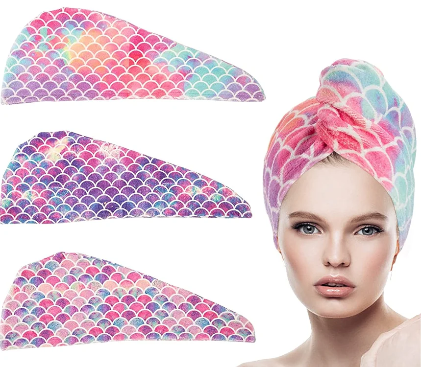 Microfiber Hair Drying Towel- Super Absorbent Instant Hair Dry Wrap with Button Anti Frizz Soft Bath Shower  Head Towel