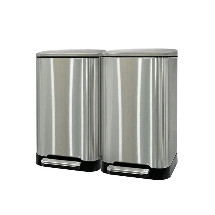 15L+15L two compartment step pedal  Indoor stainless steel hotel room trash can  office garbage can with lid