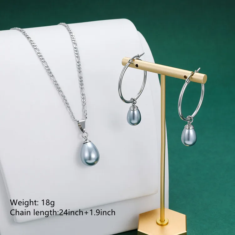 Gold Plated Earrings Stainless Steel Necklace Mother Of Pearl Bridal Luxury Jewelry Set Ladies Jewelry Wholesale