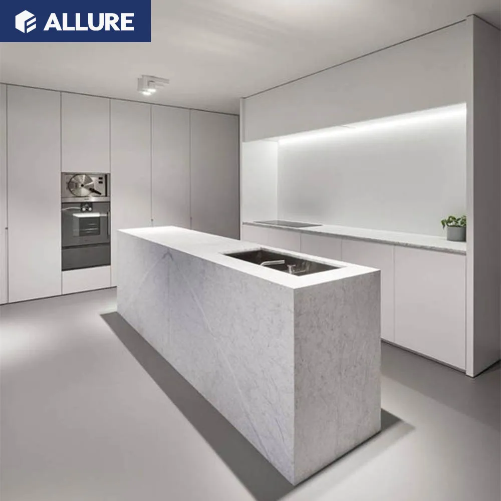 Allure Automatic Tall Cheap Island 2 Pac Layout Hotel Complete Fiber Handleless Kitchen Cabinet China Design Colour