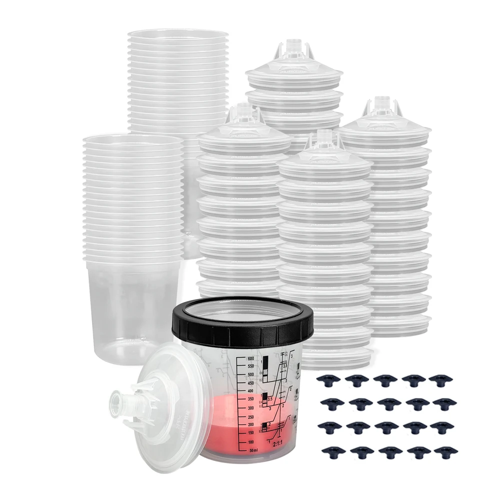Disposable Paint Sprayer Mixing Cup Liner and Cap System Mixing Cups for Paint 600 ml