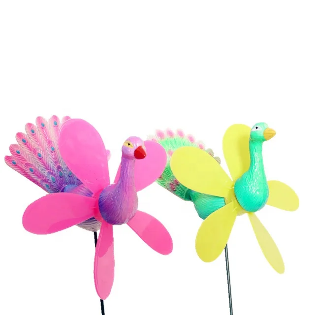 Peacock Figurine Outdoor Garden Plastic Wind Spinner Decoration Lawn Pinwheel Sticks
