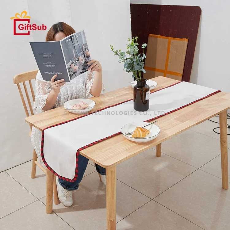 Wholesale Sublimated Nordic Flower Table Runner Cloth Plaid Cotton Linen Round Corner Table Runners for Christmas Wedding Decor