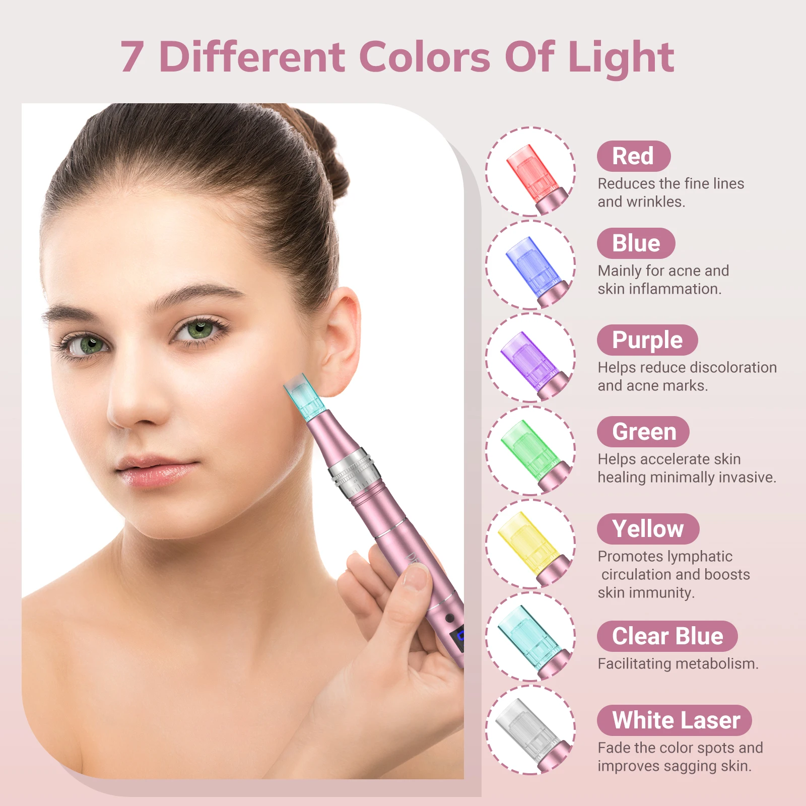 PELCAS 9 Speeds Professional Skin Care Pen 7 Colors Led Light Skin Pen for home beauty