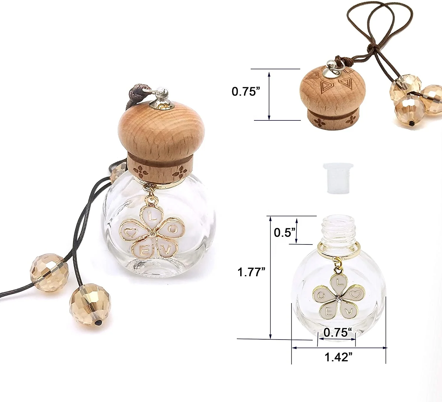 Wholesale 5ml 8ml 10ml diffuser empty perfume bottles hanging car Air Fresheners Hanging Bottle bottle with wooden cap