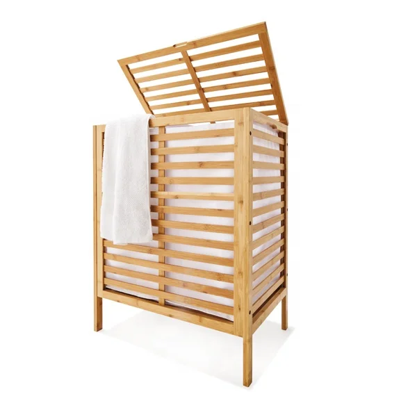 Бамбуковая деревянная корзина для белья, органайзер для хранения со съемной тканевой подкладкой и крышкой