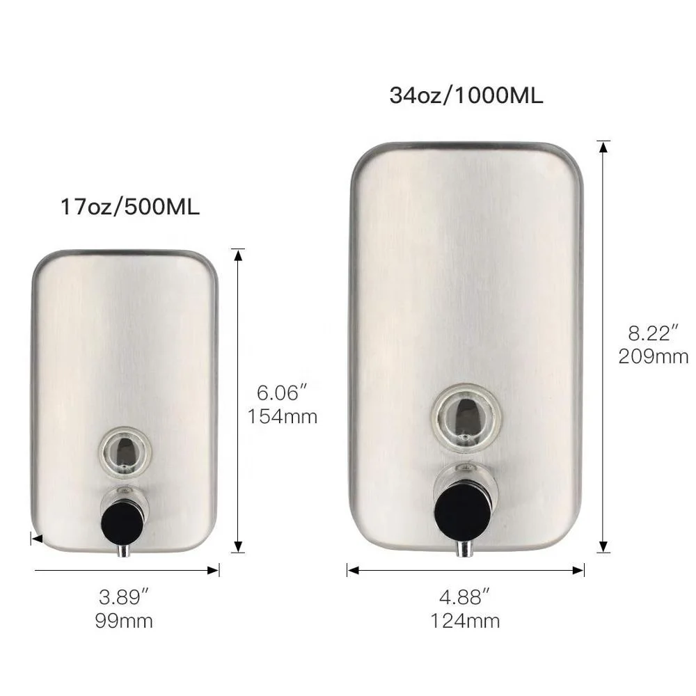 AIKE AK1001 Wholesale Manufacturer Bathroom Wall Mounted Stainless Steel Liquid Hand wash Soap Dispenser 500ml kitchen kids
