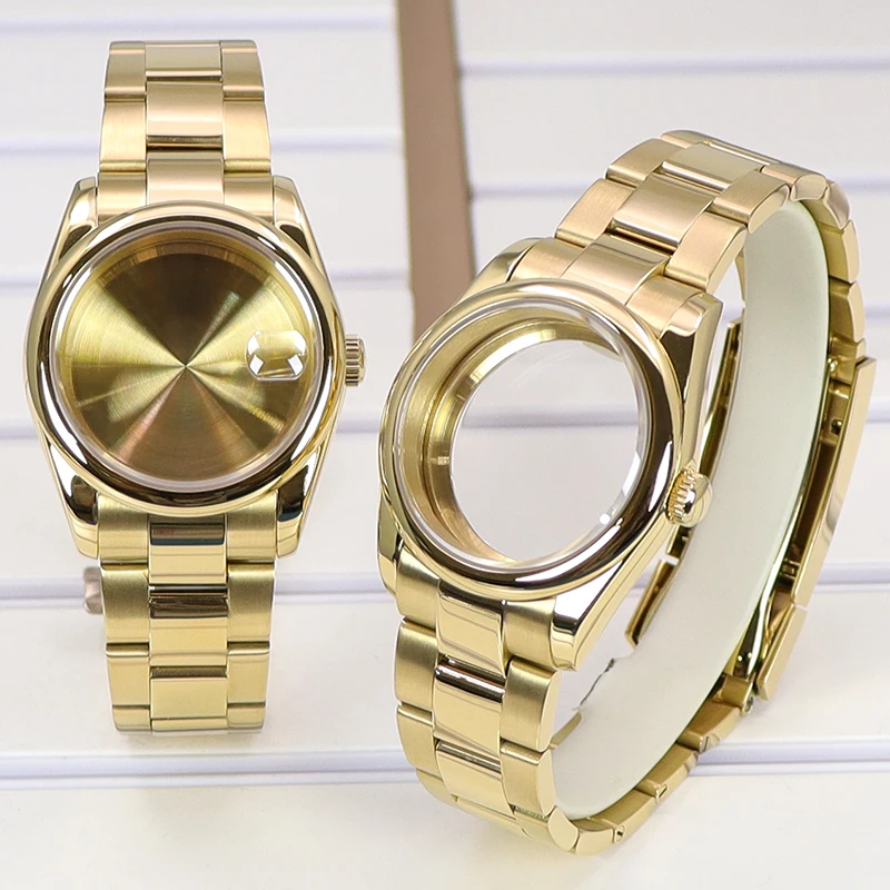 High waterproof level diving watch case gold Modified parts Wrist Strap Band For Seiko Nh35 NH36/38 Miyota 8215 Movement dial