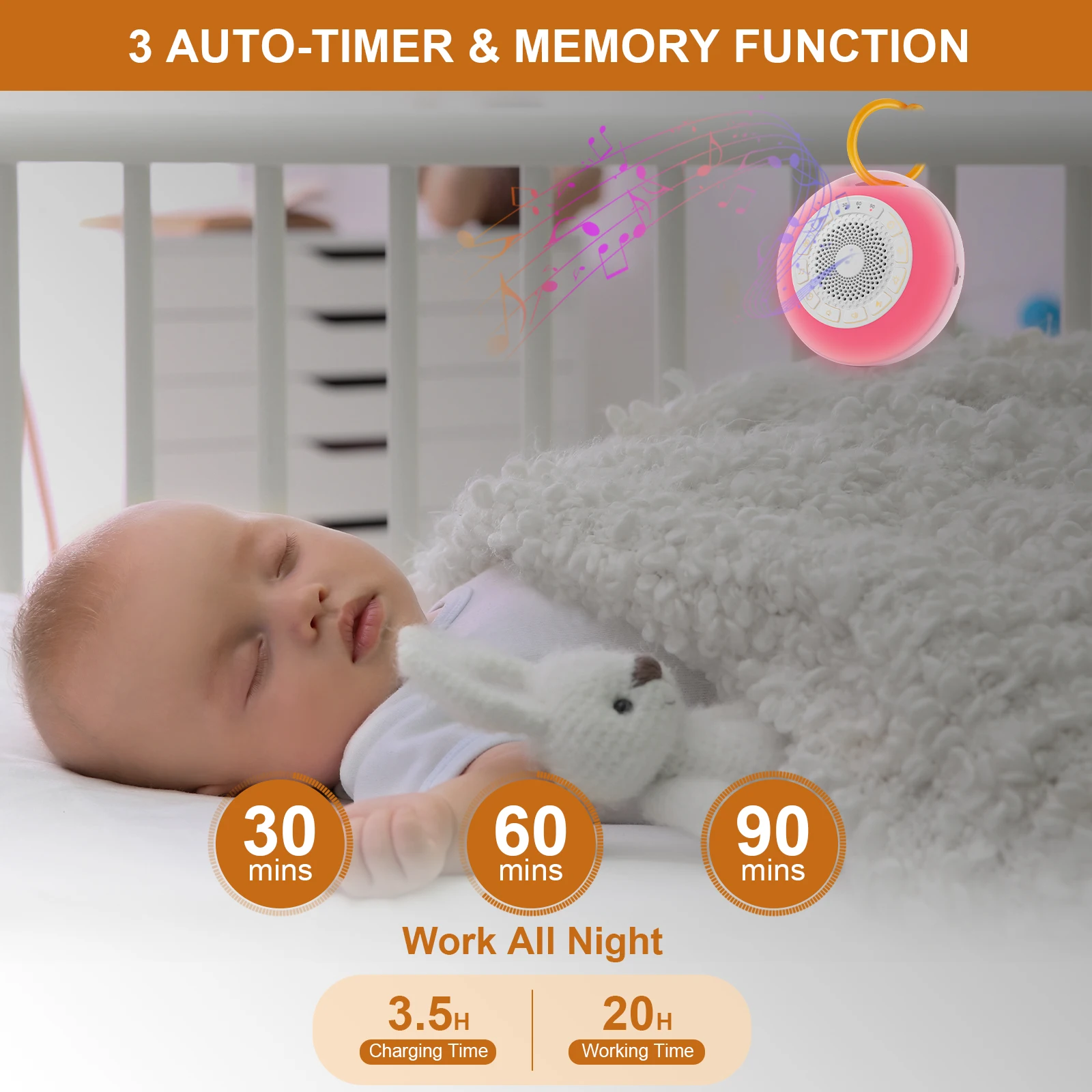 White Noise Machine New Portable High Fidelity Soothing Sounds 7-color Night Light  for Baby Kids Baby Sound Machine