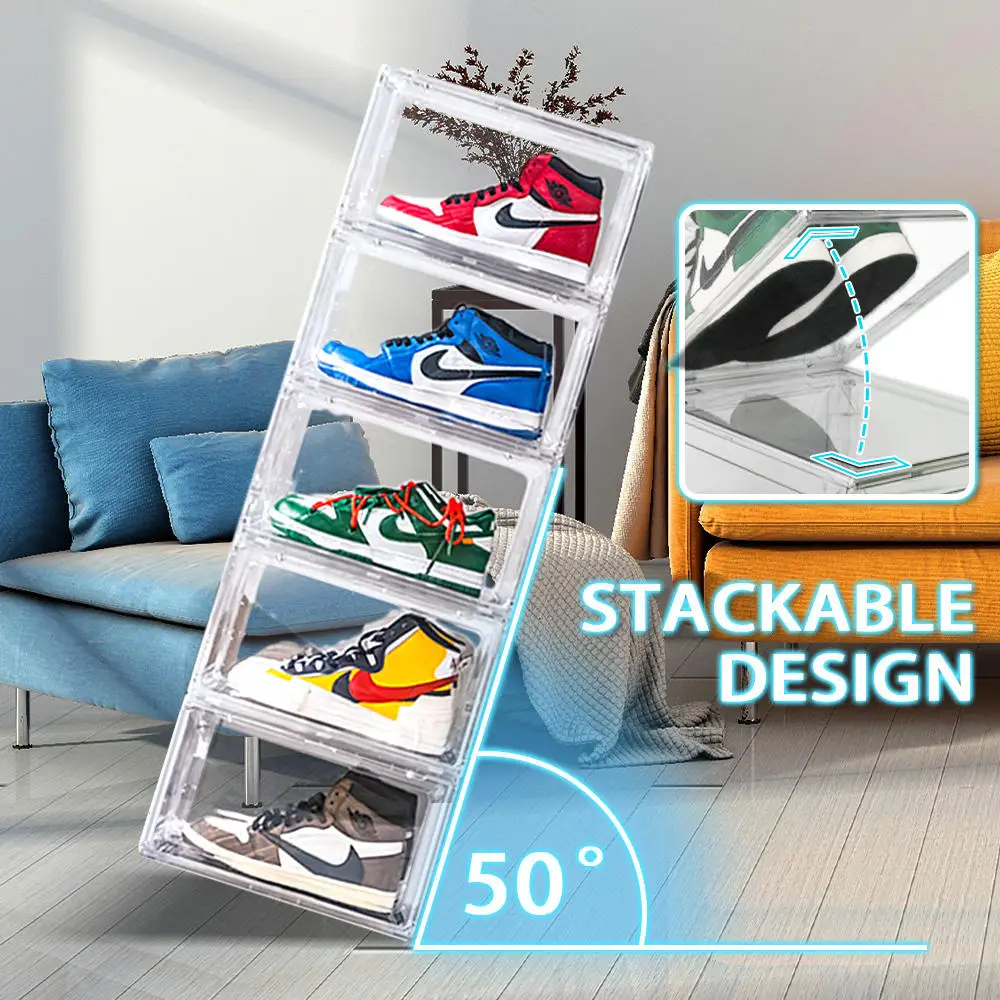 Wholesale Transparent Plastic Sneaker Stackable Shoe Storage Boxes Magnetic Clear Shoe Box