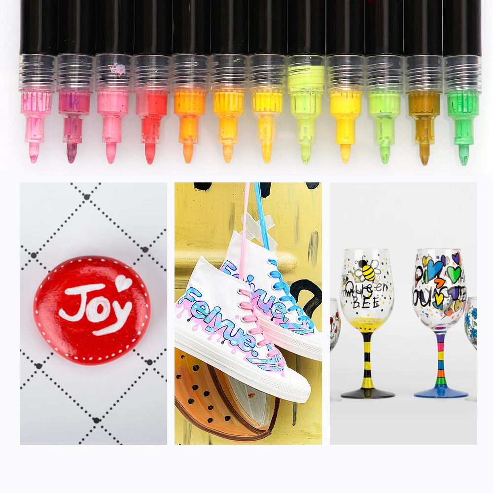 ANI 12/24 colors acrylic water based paint markers acrylic paint pens set fine art marker For Wood Ceramic Metal Fabric Canvas