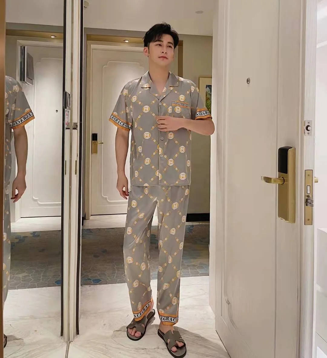 New arrivals luxury silk satin men Pajamas wholesale silk Pajama Sleepwear for men plus size summer nightwear
