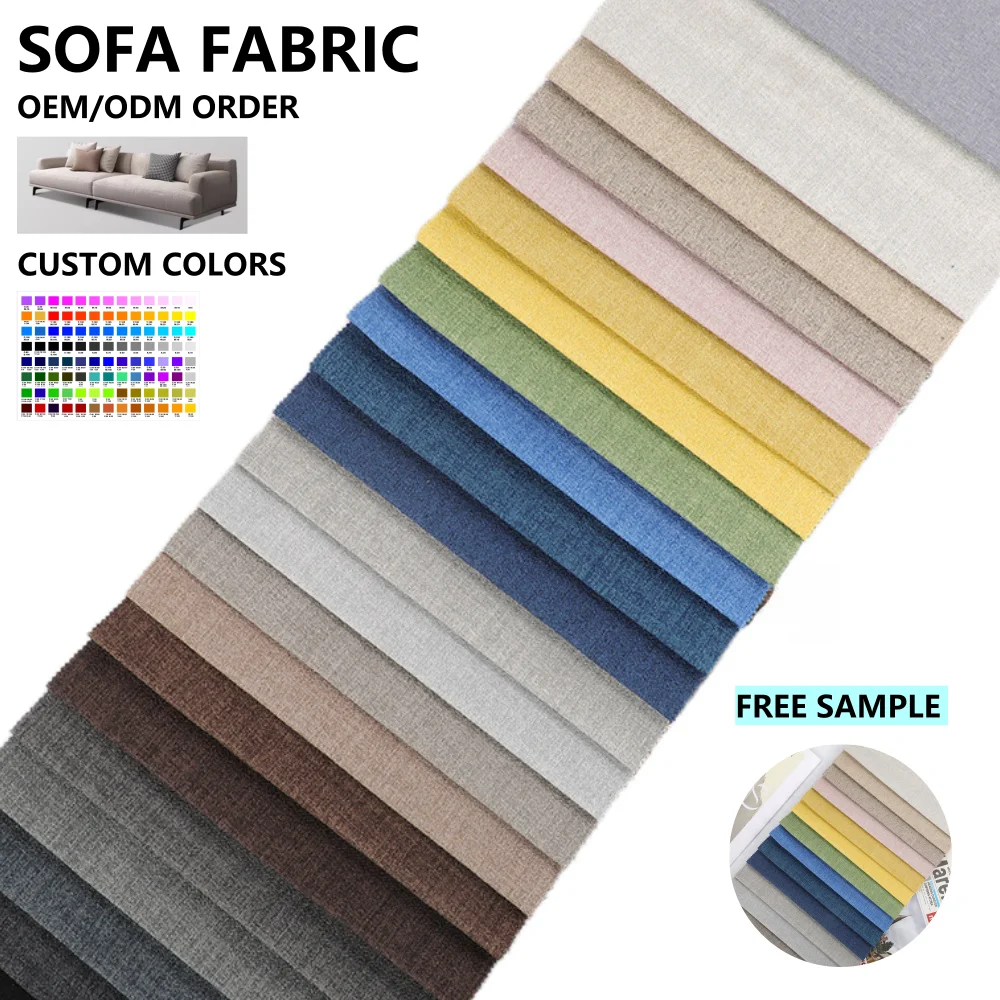 Manufacturer Direct Wholesale Linen Look 100% Polyester Fabric for Sofa Upholstery Woven Technique with Plain Style Sofa Clothes