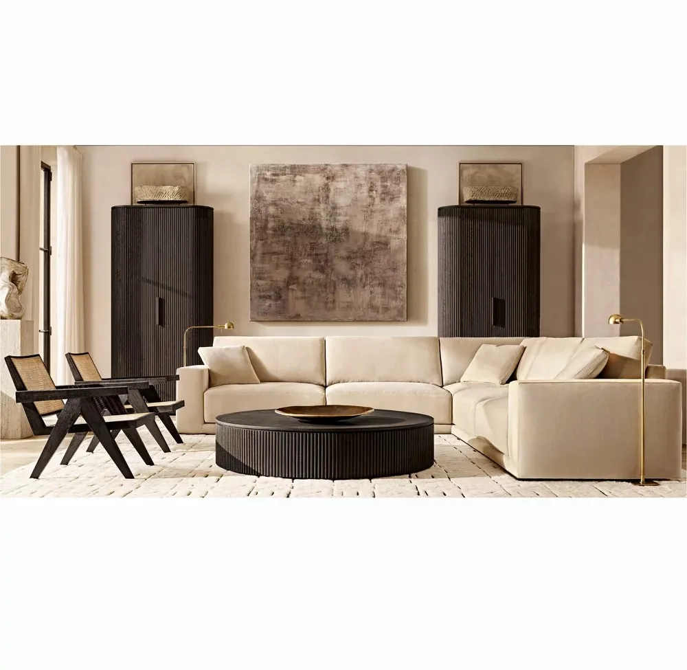 Italian Style Modern Fabric Sofa Set L Shaped White Linen Sectional Sofa