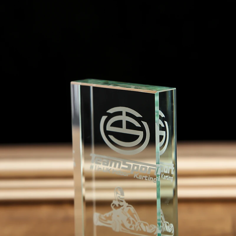 Crystal jade glass cube awards 2d 3d laser engraved design custom logo