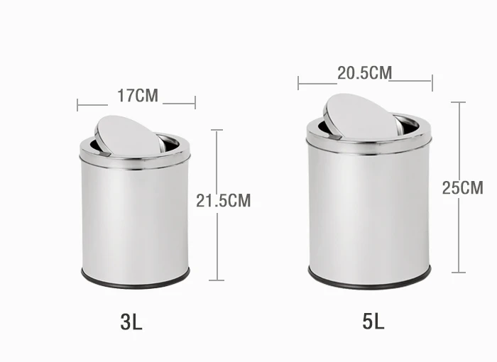 
3L 5L 12L new design satin stainless steel swing top waste bin swing cover trash bins In Kitchen 