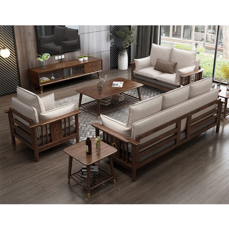 
High quality modern wood fabric sofa living room furniture set wooden soft single love seat 3 seaters sofa design made in China 