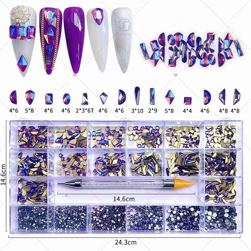 
New Arrival Mix Fancy Shaped Size Glass Crystals Charms Stone Decoration Manicure Design 3D Big Art Nail Rhinestones in Box 