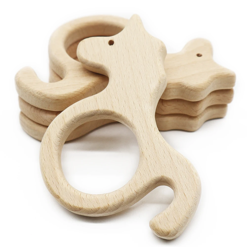 Wholesale Animal shaped Toddler Wood Teething Custom Natural Beech Beads Wooden Teethers for Teething Baby Teether