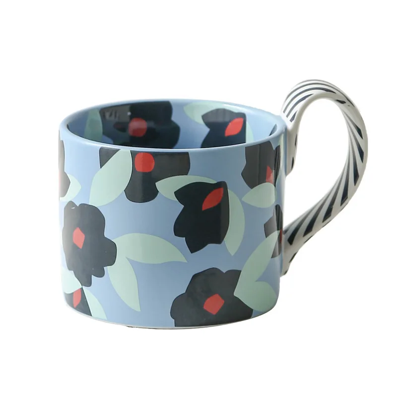 UCHOME Household ceramic coffee cup Water cup Korean style small fresh flower pattern personality trend breakfast cup