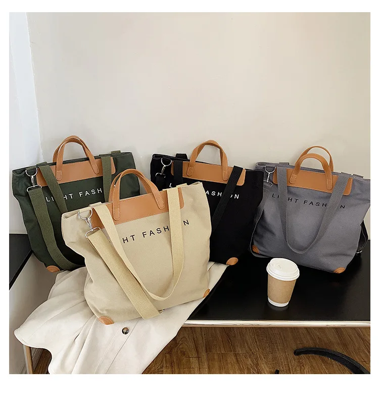 Wholesale Luggage Vintage Canvas Bag Large Canvas Crossbody Hand Bags Ladies Leather Handle Women Girls Korean Canvas Tote Bags