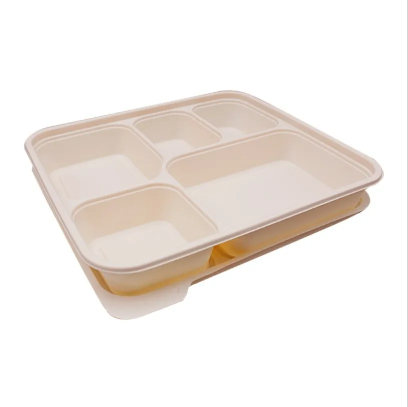 950ml Biodegradable Cornstarch 5 Compartment  Food Box / Disposable Corn Starch Food Container