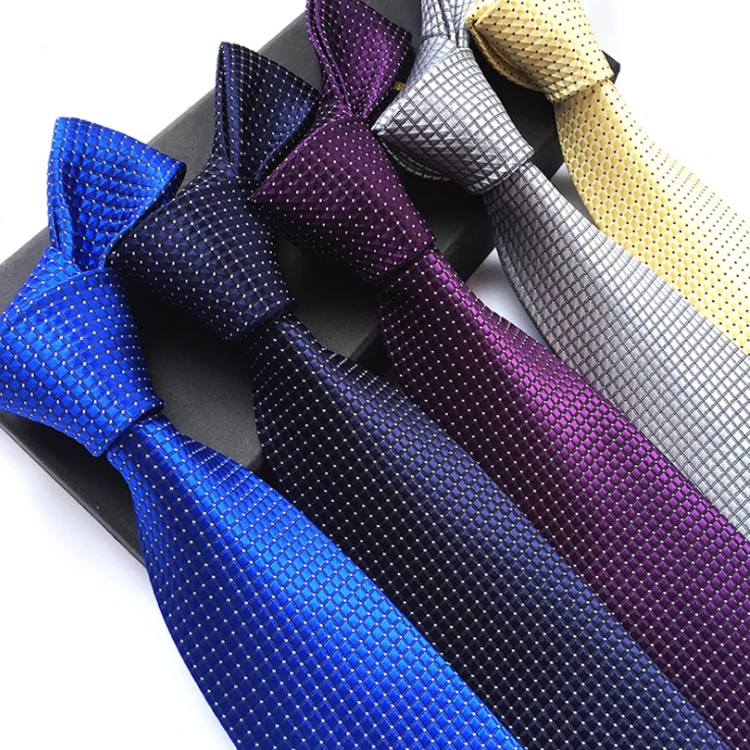 Classic Checked Plain Neck Ties For Men Luxury Ties Men Custom Logo Jacquard Polyester Woven Corbatas Hombres
