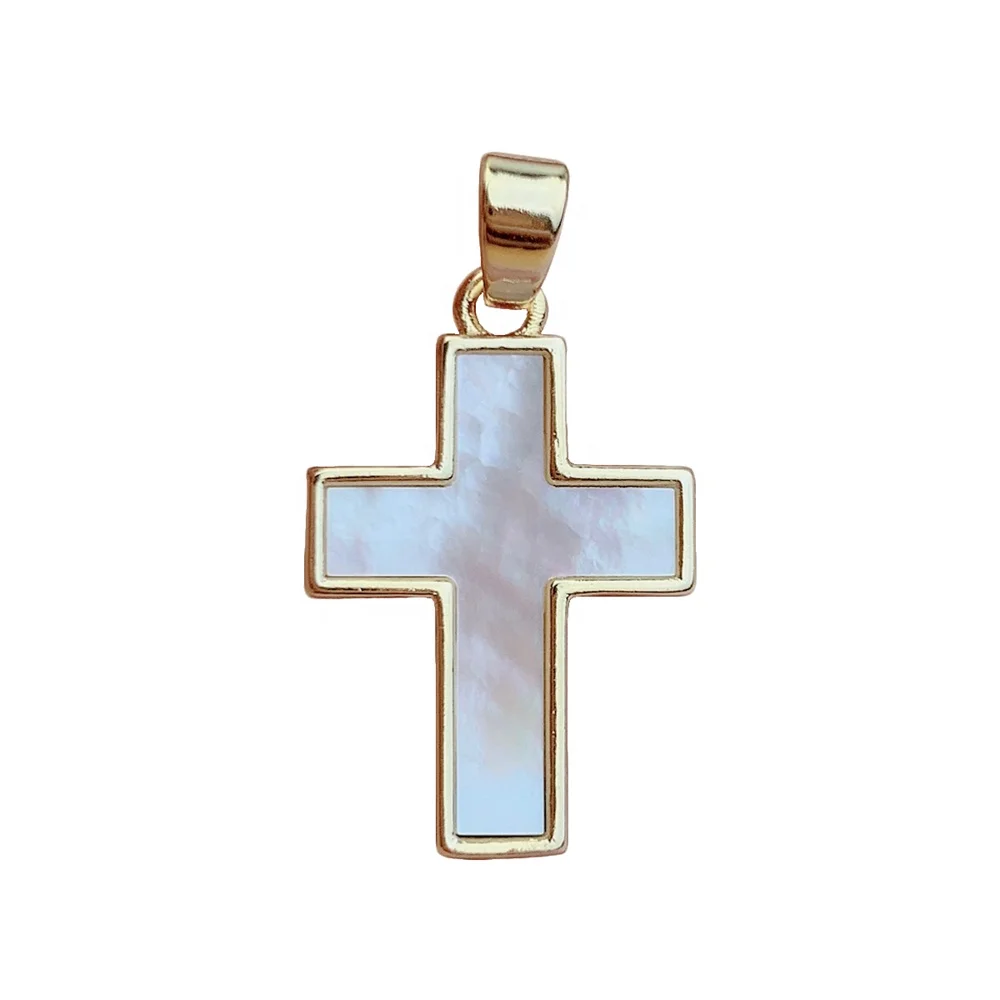 Wholesale Natural White MOP Pearl Shell Classic Cross Pendants Charm For DIY Jewelry Necklace Bracelet Making Accessories
