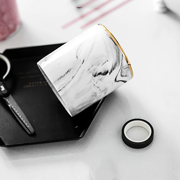 Cylinder Shape Cheap Home Decor Grey Pink Marble Luxury Ceramic Candle Jars With Gold Rim